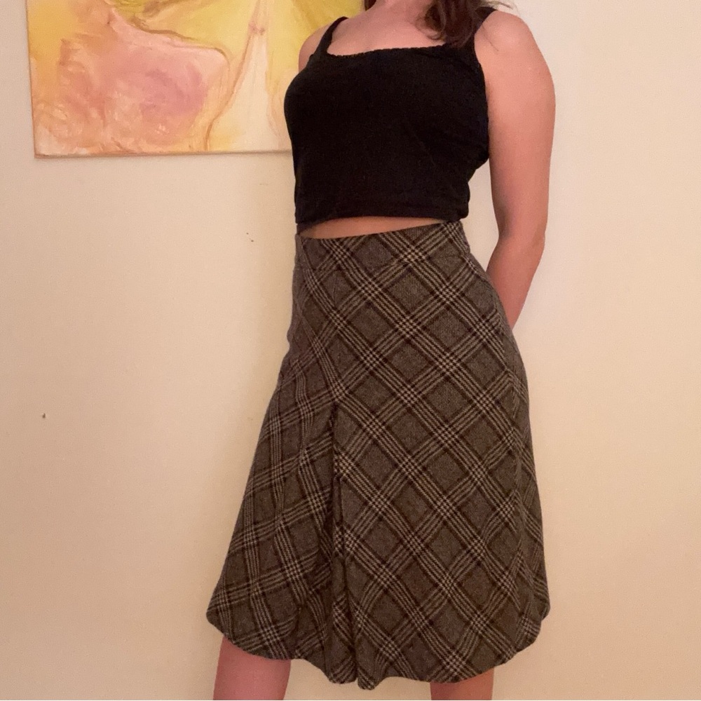 Brooks Brothers Black and Brown Plaid A-Line Skirt